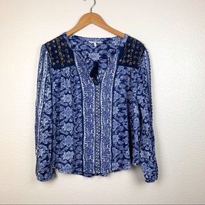 Lucky Brand Paisley Top Blue White Size XL